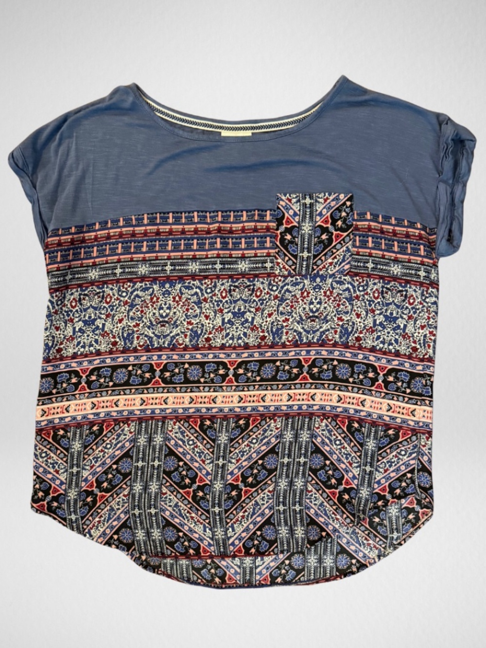 Boho Mixed Pattern Top - Size Medium - Loose Fit Top